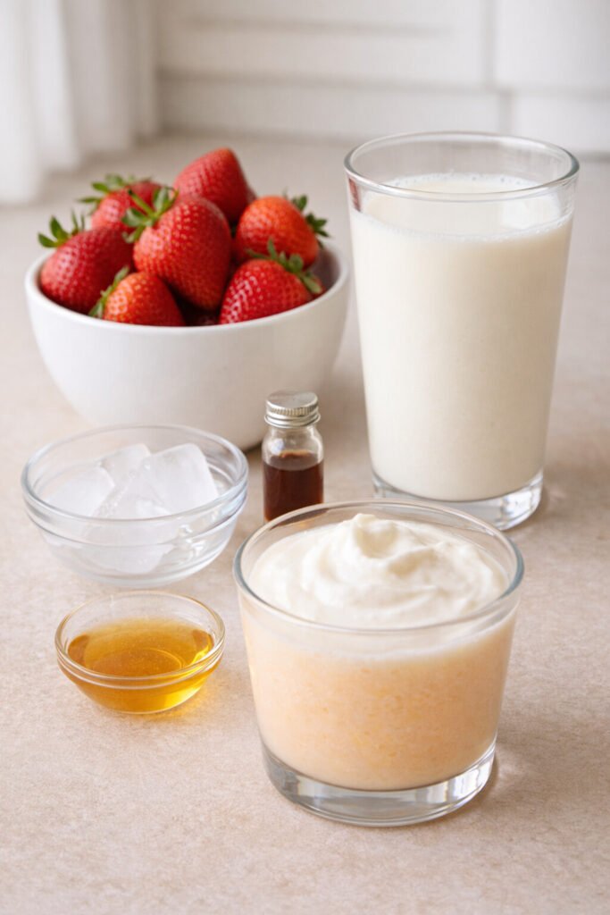 INGREDIENTS YOU NEED to make strawberry smoothie 