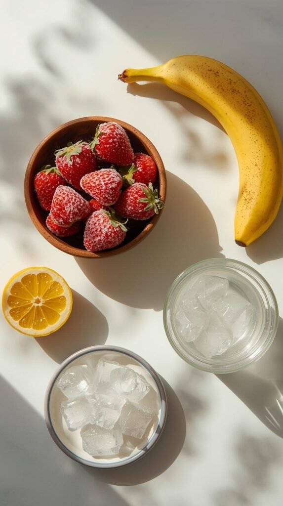 Ingredients for Healthy Strawberry Slushie for Kids Without Added Sugar